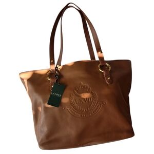 NWT Vintage Lauren Ralph Lauren Chatsworth Embossed Brown Leather Tote